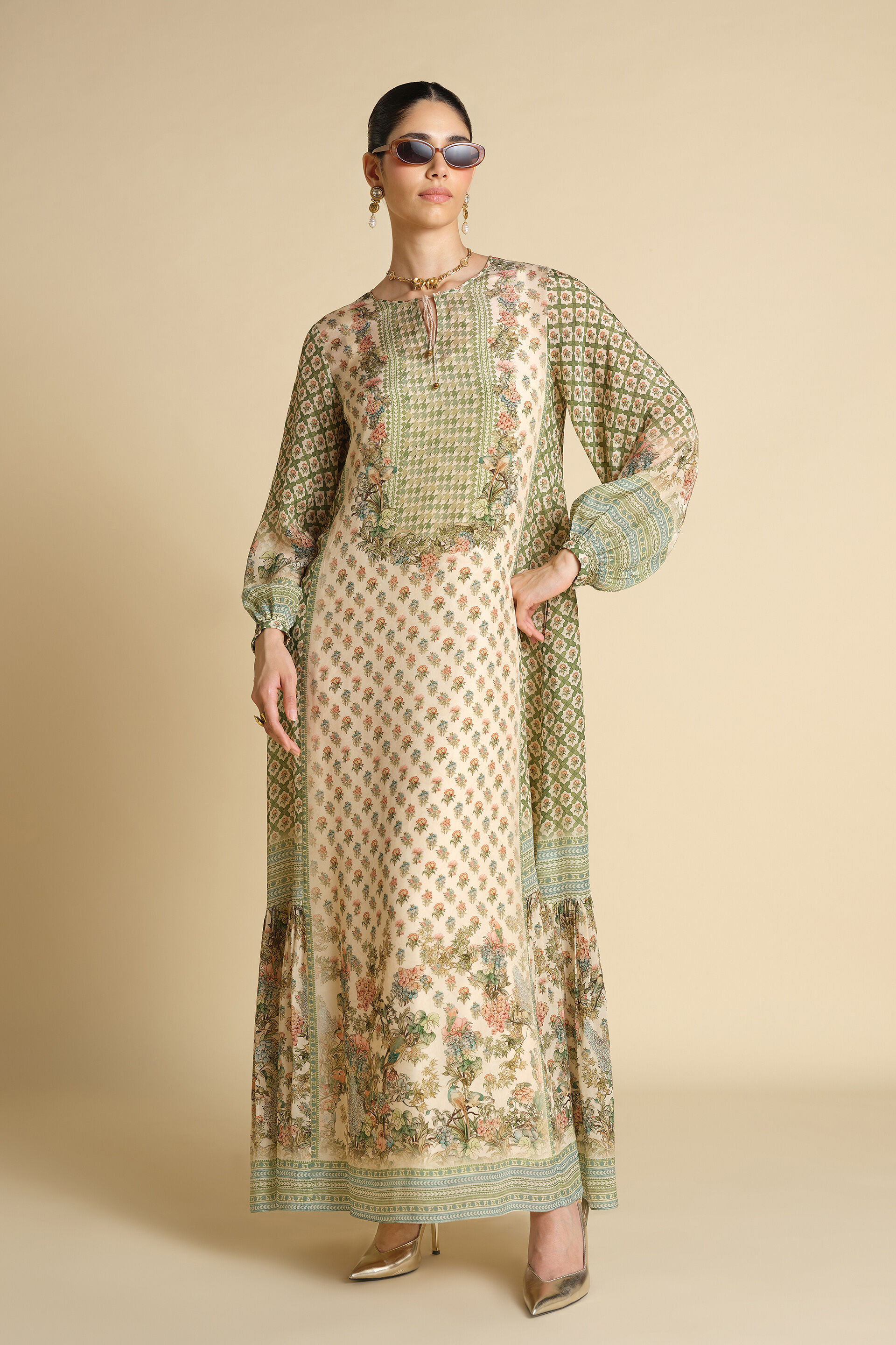 Rowan Printed Kaftan - Ivory, Ivory, image 4